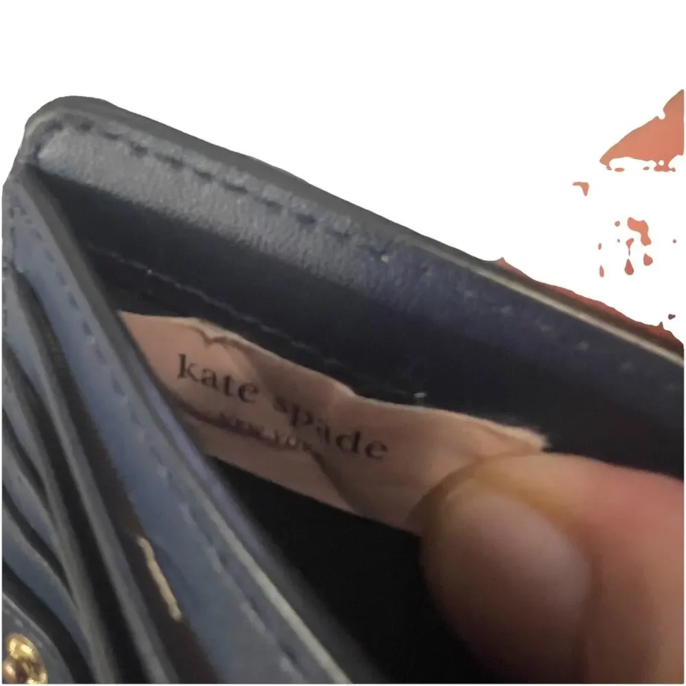 KATE SPADE Navy Blue Bifold Wallet Soft Pebbled Leather Excellent Condition